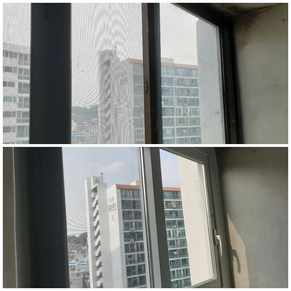 광주 동구 학동 삼익아파트 KCC 창호 시공 사진 3 — 뒷 발코니창호 시공전 후 사진입니다